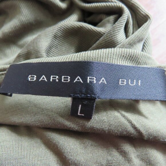 BARBARA BUI 100% Lyocell Draped Ruched Stretch Dress in Khaki Green - Size L - Picture 11 of 13